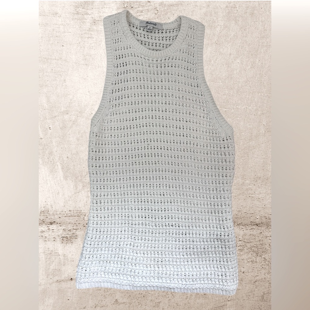 Madewell Crochet-Knit Crewneck Sweater in bright ivory.